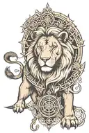 lion with compass rose tattoo design idea