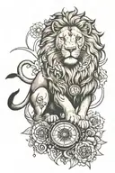 lion with compass rose tattoo design idea