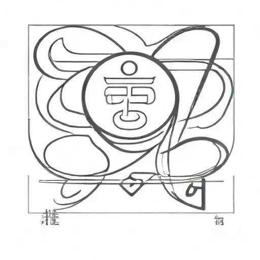 A minimalist design of a god-like figure with Japanese alphabets surrounding it, reflecting your belief in a higher power and love for Japanese culture tattoo design idea