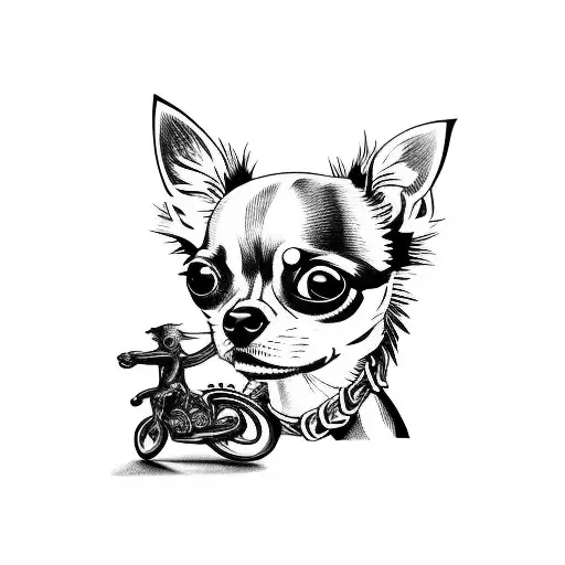 A punk rock inspired tattoo featuring a chihuahua riding a motorcycle tattoo design idea