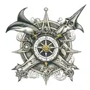 law enforcement tattoo with hammerhead, compass rose, pirate ship tattoo design idea