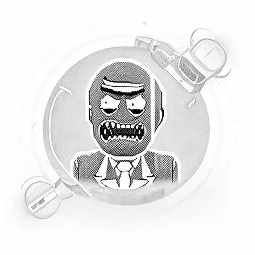 pickle Rick full body in a doctor costume  tattoo design idea