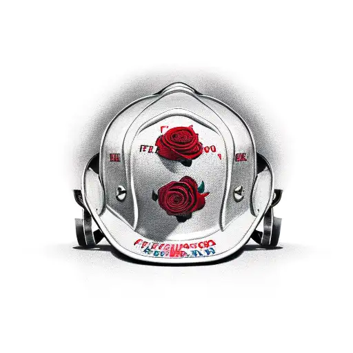 firefighter helmet and roses tattoo design idea