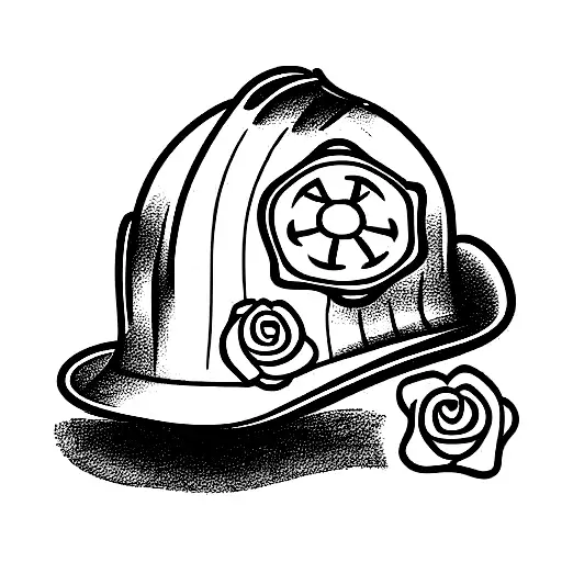 firefighter helmet and roses tattoo design idea
