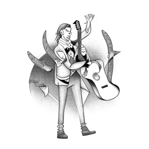 Magician casting spells with a guitar tattoo design idea