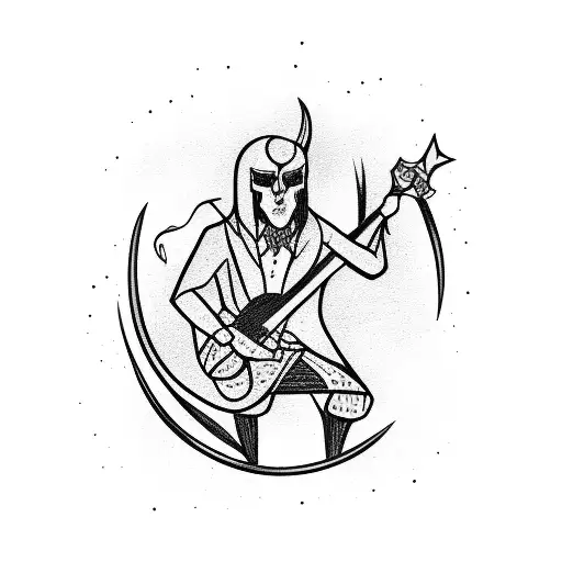 Magician casting spells with a guitar tattoo design idea
