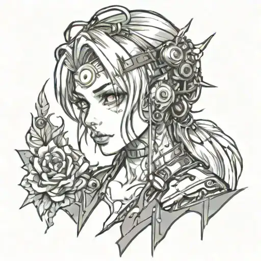 sketch of tattoo Lucy from the anime Cyberpunk: Edgerunners tattoo design idea