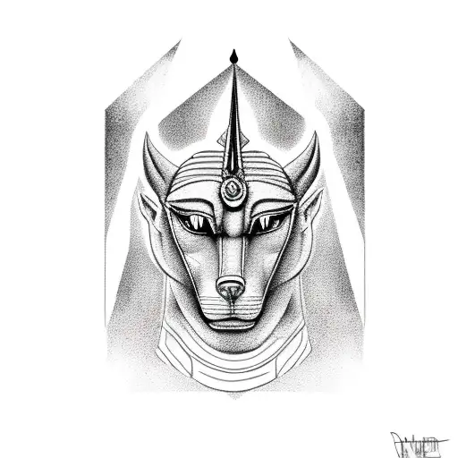 Anubis sketched in a minimalist style, capturing the essence of his godly presence tattoo design idea