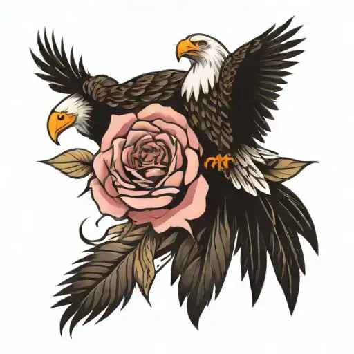 ROSE AND EAGLE tattoo design idea