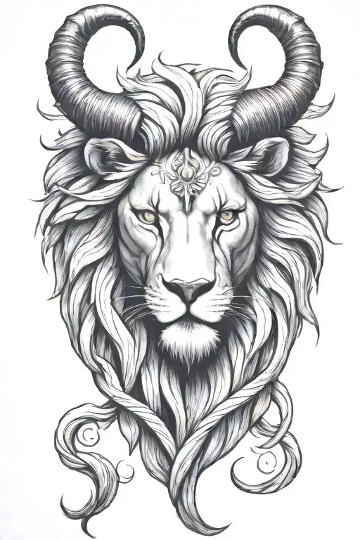 lion with rams horns tattoo design idea