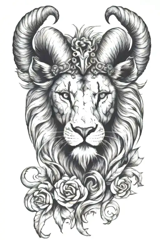 lion with rams horns tattoo design idea