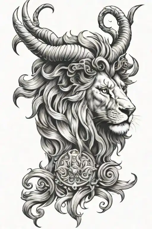 lion with rams horns tattoo design idea