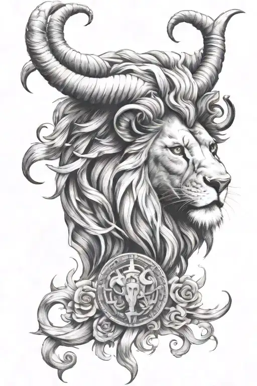 lion with rams horns tattoo design idea