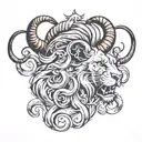lion with rams horns tattoo design idea