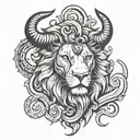 lion with rams horns tattoo design idea