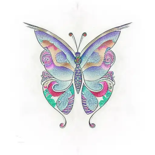 butterfly in fine line style tattoo design idea