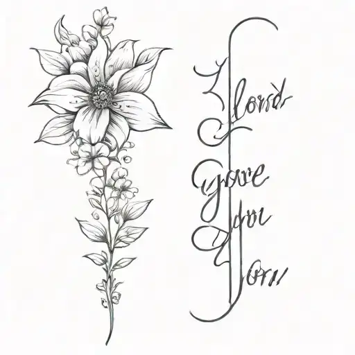 vertical spine tattoo with flowers leading into cursive quote I loved you at your darkest tattoo design idea