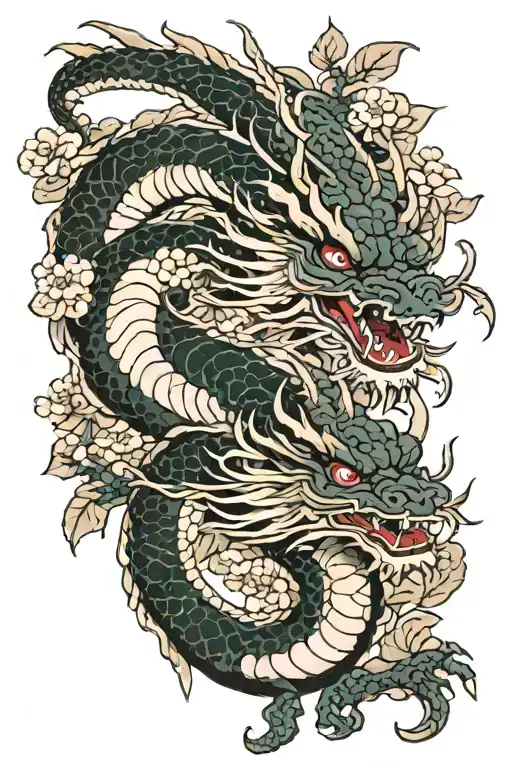 japanese Dragon, cherry blossoms tattoo design idea