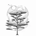pine tree, heron. moon tattoo design idea