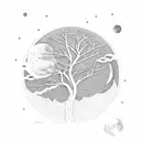 pine tree, heron. moon tattoo design idea