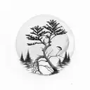 pine tree, heron. moon tattoo design idea