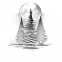 pine tree, heron. moon tattoo design idea