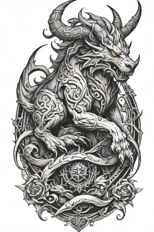 Combine elements from World of Warcraft and fantasy books to create a unique mythical creature tattoo tattoo design idea