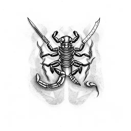 scorpion with a sword and rose but make it so that it fits in a hand as the tattoo will be on the hand tattoo design idea