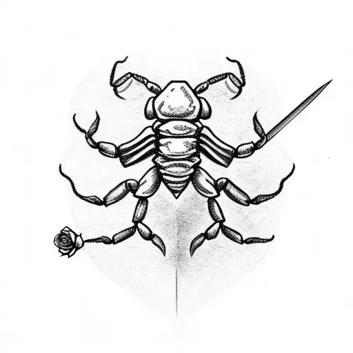 scorpion with a sword and rose but make it so that it fits in a hand as the tattoo will be on the hand tattoo design idea