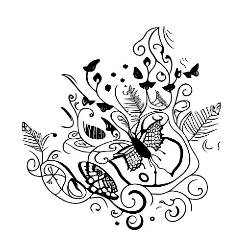 life and death with butterflies  on ribs tattoo design idea