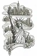 nyc skyline with Statue of Liberty holding metro card tattoo design idea
