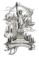 nyc skyline with Statue of Liberty holding metro card tattoo design idea