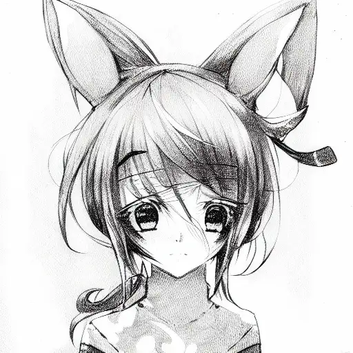 anime girl's head with neko ears tattoo design idea