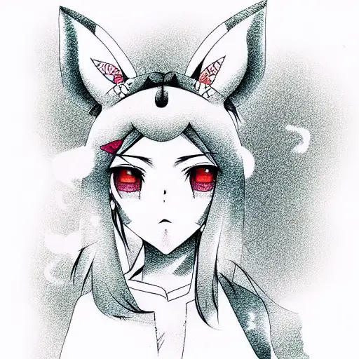 anime girl's head with neko ears tattoo design idea