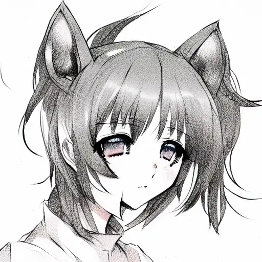 anime girl's head with neko ears tattoo design idea