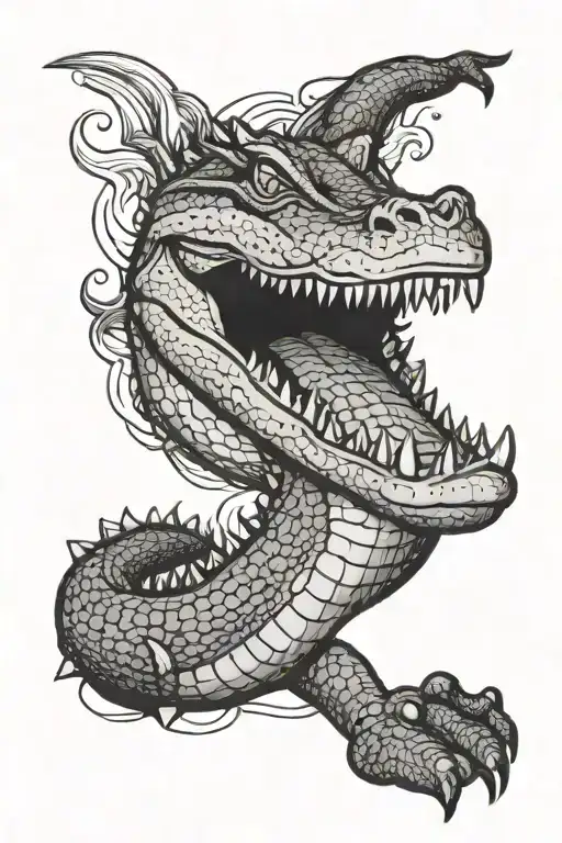 alligator swimming underwater surrounded tattoo design idea