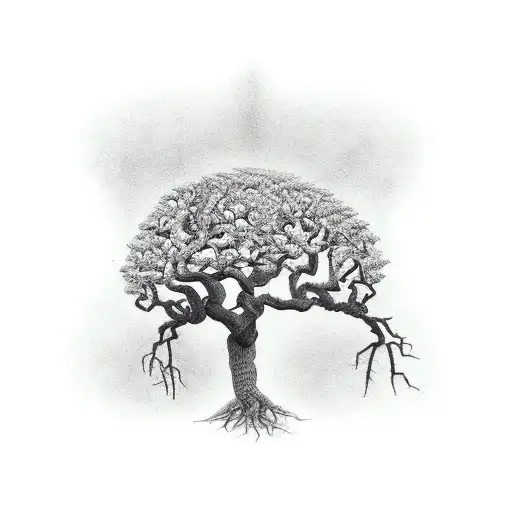 two halves of tree living and dead tattoo design idea