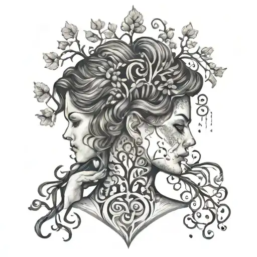 A whimsical scene of a hairstylist creating intricate braids on a tree of life tattoo design idea