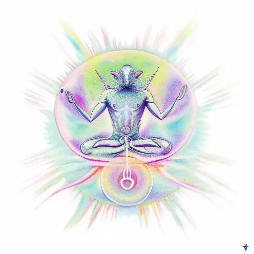 Mac miller's divine feminine albumn cover but with a meditating praying mantis in the middle tattoo design idea