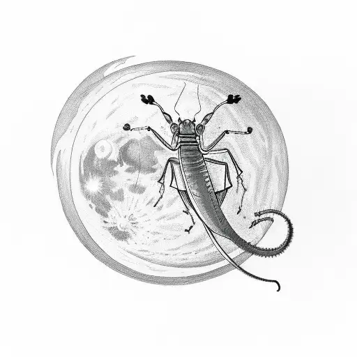 Mac miller divine feminine albumn cover but with a praying mantis in the middle of it with the moon phases around the to tattoo design idea