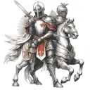 Templar knight kneeling with sword in hand and angel wings tattoo design idea