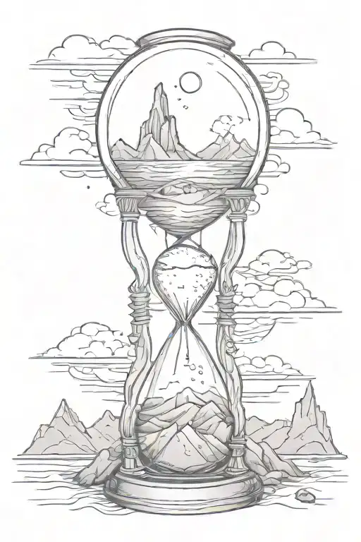 Hour glass but the top is ocean and the bottom is mountains tattoo design idea