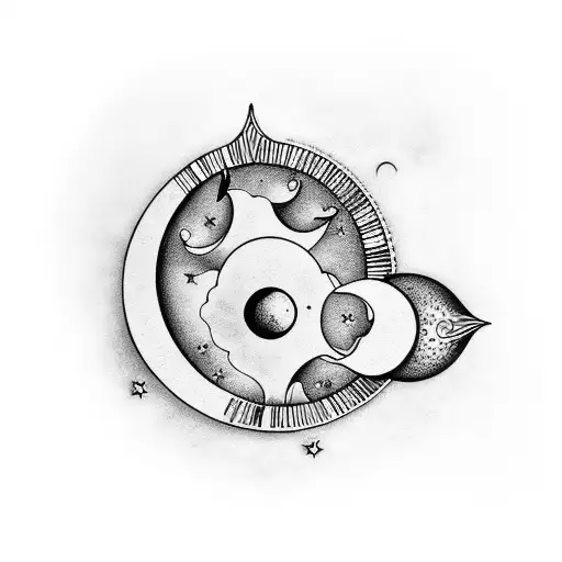 Crescent moon mushroom  tattoo design idea
