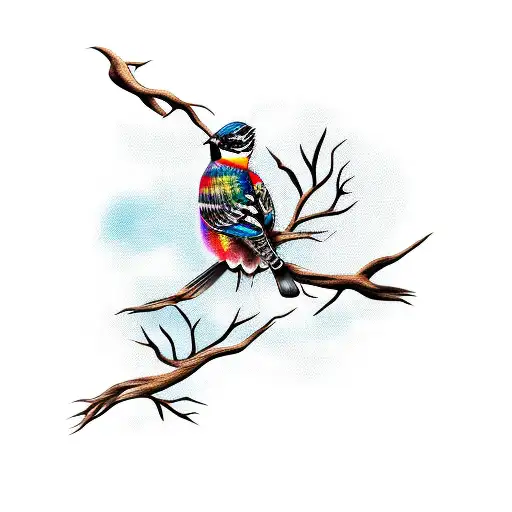  bird on a branch tattoo design idea