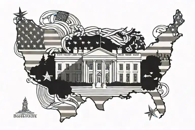   patriotic American flags and the white house   tattoo design idea