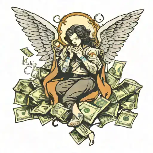 make an angel out of a bag of money tattoo design idea