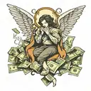make an angel out of a bag of money tattoo design idea