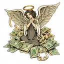 make an angel out of a bag of money tattoo design idea