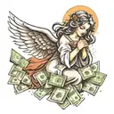 make an angel out of a bag of money tattoo design idea