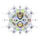 A morphed mix of binary code, space, dark theme chessboard  punk rock style with vitruvian man tattoo design idea